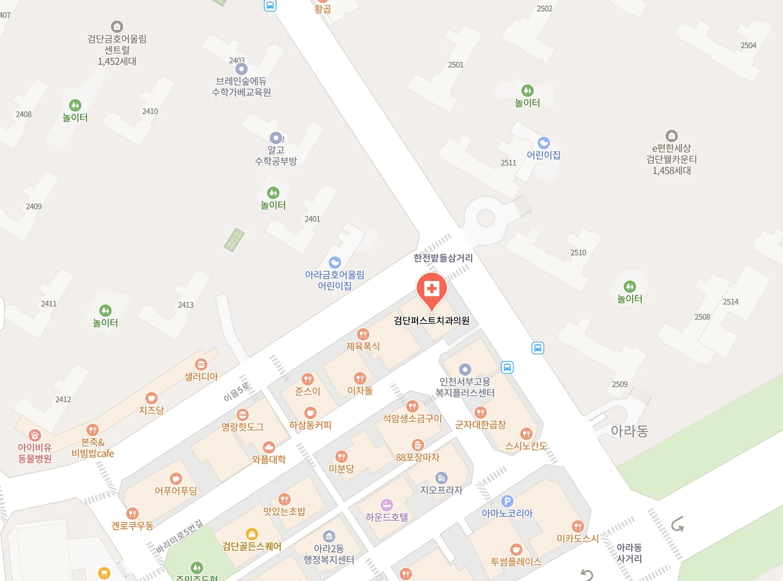 검단퍼스트치과 위치 — 네이버지도 (인천 검단구 이음5로 80 검단퍼스트프라자 3층, 아라역 1번 출구 도보 5분)